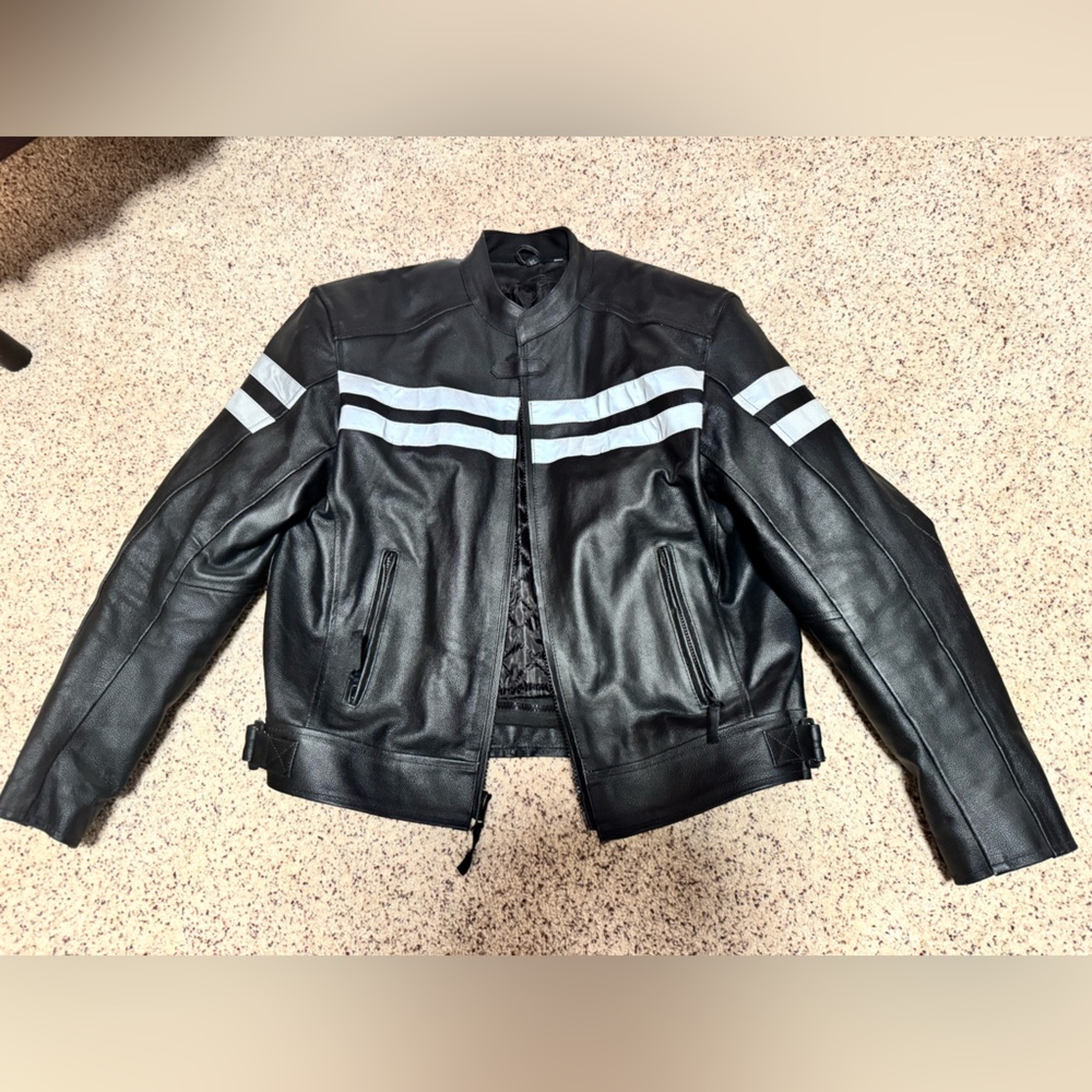 Leather Armored Motorcycle Jacket For Men, Black Moto Racing Fit